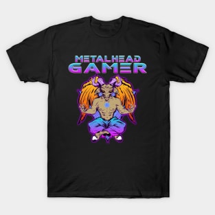 Metalhead Gamer Baphomet Meditate Blue Tone T-Shirt